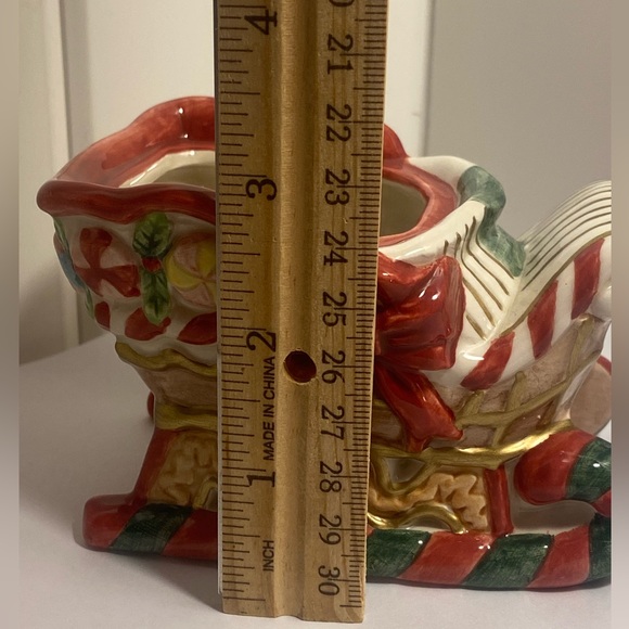 90s Fitz And Floyd Christmas Sleigh Figurine candy sugar bowl 1995 vintage used - Picture 12 of 16